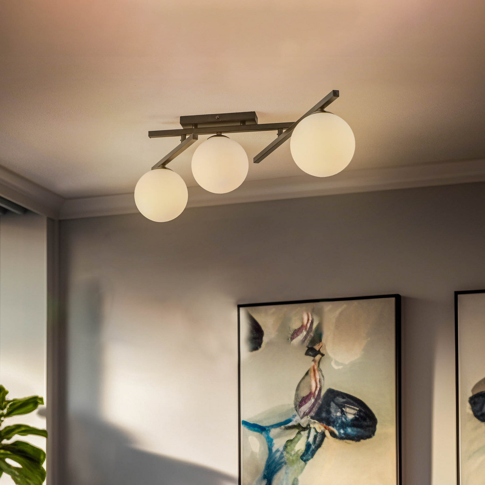Smart ceiling lamp, black/opal, 3-bulb